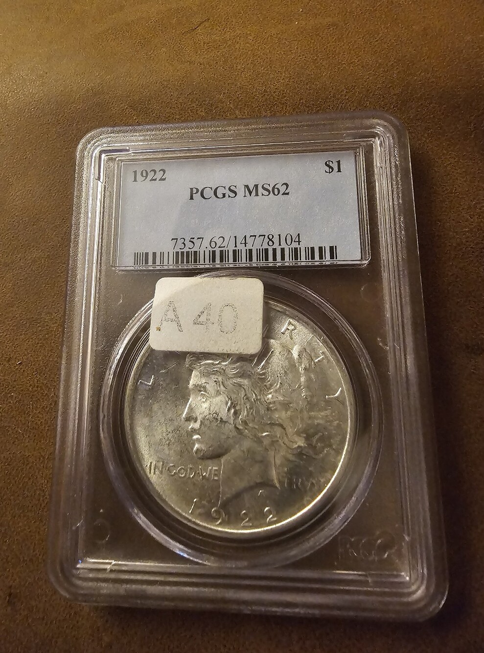 1922 Uncirculated Silver Dollar/Graded By PCGS MS62